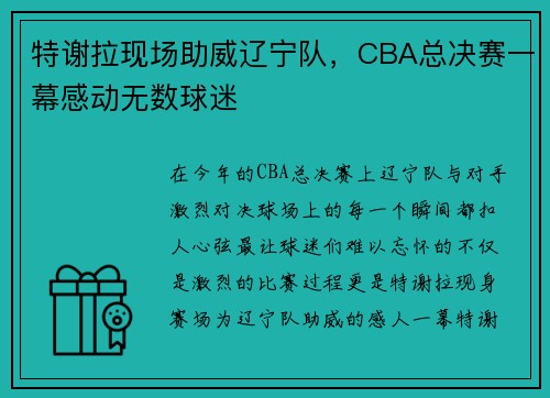 特谢拉现场助威辽宁队，CBA总决赛一幕感动无数球迷